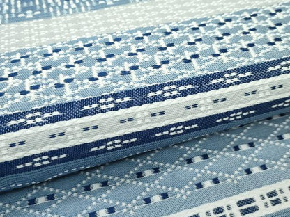 平和屋着物●極上　丸帯　花織　本藍　幾何学横段文　花唐草文　逸品　CZAA5124s6