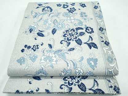 平和屋着物●極上　丸帯　花織　本藍　幾何学横段文　花唐草文　逸品　CZAA5124s6