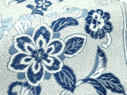 平和屋着物●極上　丸帯　花織　本藍　幾何学横段文　花唐草文　逸品　CZAA5124s6