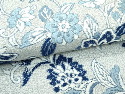 平和屋着物●極上　丸帯　花織　本藍　幾何学横段文　花唐草文　逸品　CZAA5124s6