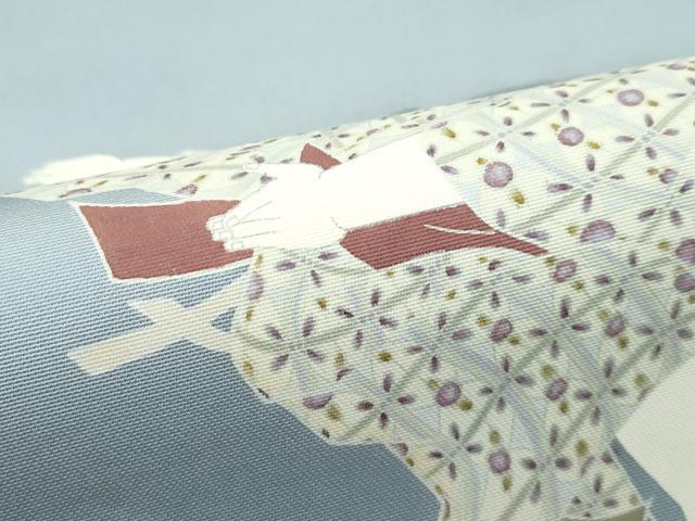 平和屋本店●極上　加賀友禅の巨匠　初代　由水十久　塩瀬　九寸名古屋帯　童子遊び　鯉のぼり　灰青色地　逸品　CZAA5793s6