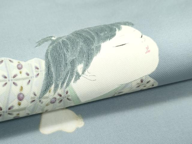 平和屋本店●極上　加賀友禅の巨匠　初代　由水十久　塩瀬　九寸名古屋帯　童子遊び　鯉のぼり　灰青色地　逸品　CZAA5793s6