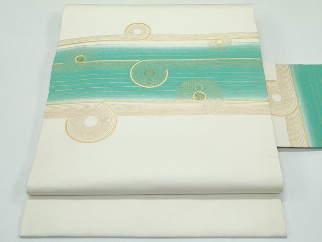 平和屋着物●極上　塩瀬　九寸名古屋帯　駒刺繍　幾何学文様　金彩　逸品　CZAA5127s6