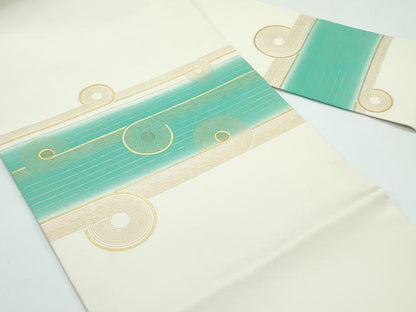平和屋着物●極上　塩瀬　九寸名古屋帯　駒刺繍　幾何学文様　金彩　逸品　CZAA5127s6