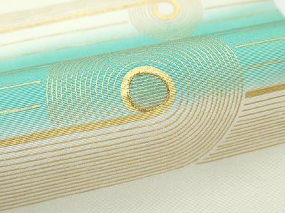 平和屋着物●極上　塩瀬　九寸名古屋帯　駒刺繍　幾何学文様　金彩　逸品　CZAA5127s6