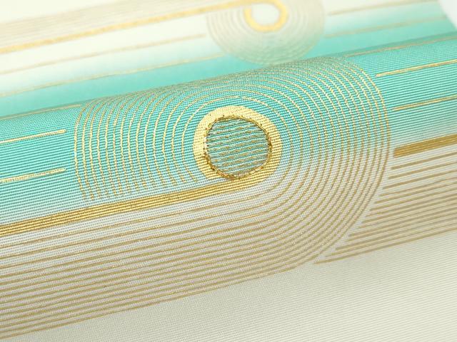 平和屋着物●極上　塩瀬　九寸名古屋帯　駒刺繍　幾何学文様　金彩　逸品　CZAA5127s6