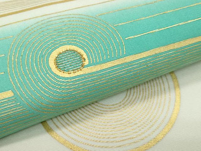平和屋着物●極上　塩瀬　九寸名古屋帯　駒刺繍　幾何学文様　金彩　逸品　CZAA5127s6