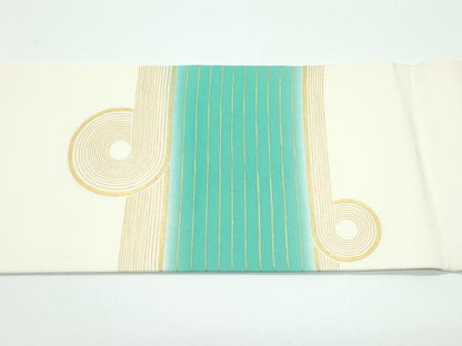 平和屋着物●極上　塩瀬　九寸名古屋帯　駒刺繍　幾何学文様　金彩　逸品　CZAA5127s6