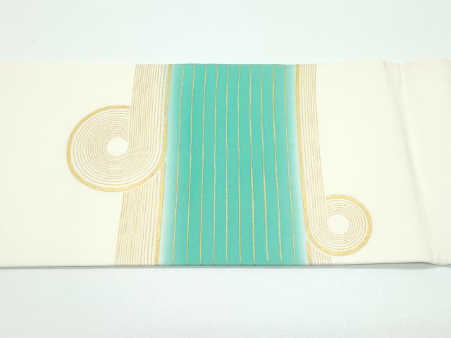 平和屋着物●極上　塩瀬　九寸名古屋帯　駒刺繍　幾何学文様　金彩　逸品　CZAA5127s6