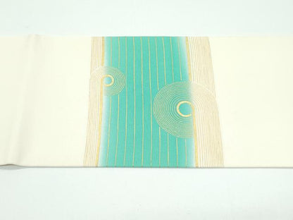 平和屋着物●極上　塩瀬　九寸名古屋帯　駒刺繍　幾何学文様　金彩　逸品　CZAA5127s6