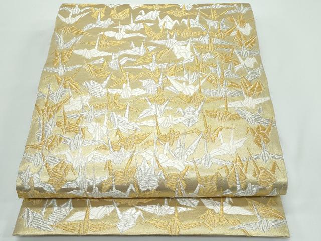 平和屋本店●極上 皇室・伊勢神宮御用 山口美術織物 山口弘躬 全通柄袋帯 唐織 白寿千羽折鶴文 金銀糸 共箱・冊子・短冊付 逸品 CZAA5132s6