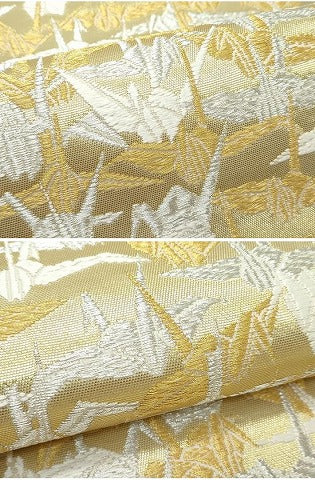 平和屋本店●極上 皇室・伊勢神宮御用 山口美術織物 山口弘躬 全通柄袋帯 唐織 白寿千羽折鶴文 金銀糸 共箱・冊子・短冊付 逸品 CZAA5132s6