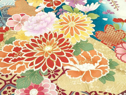 平和屋着物●極上　振袖　駒刺繍　短冊草花文　暈し染め　銀通し地　逸品　CZAA5136s6