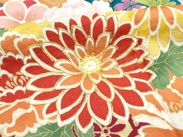 平和屋着物●極上　振袖　駒刺繍　短冊草花文　暈し染め　銀通し地　逸品　CZAA5136s6