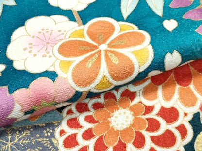平和屋着物●極上　振袖　駒刺繍　短冊草花文　暈し染め　銀通し地　逸品　CZAA5136s6