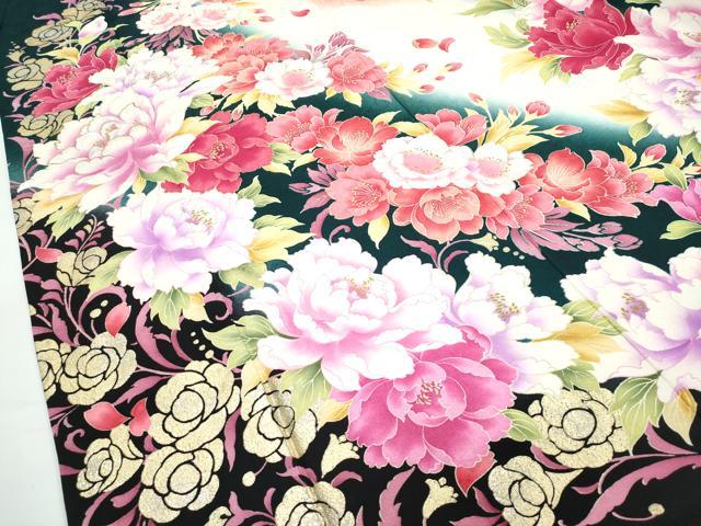 平和屋着物●極上　振袖　刺繍　牡丹　暈し染め　金彩　虫襖色地　逸品　CZAA5137s6