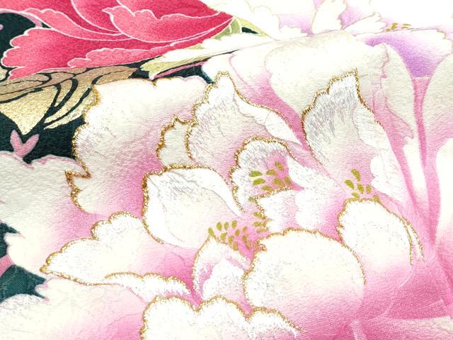 平和屋着物●極上　振袖　刺繍　牡丹　暈し染め　金彩　虫襖色地　逸品　CZAA5137s6