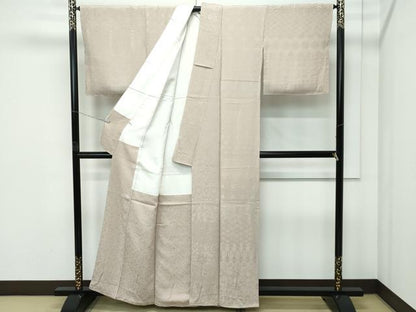 平和屋着物●極上　色無地　白橡色　横段吉祥唐草地紋　逸品　未使用　CZAA5140s6