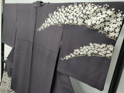 平和屋本店●極上　訪問着　総手刺繍　桜楓文　暈し染め　金糸　紅消鼠色地　さが美扱い　逸品　CZAA5143s6