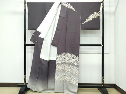平和屋本店●極上　訪問着　総手刺繍　桜楓文　暈し染め　金糸　紅消鼠色地　さが美扱い　逸品　CZAA5143s6