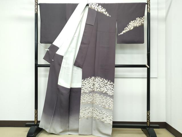 平和屋本店●極上　訪問着　総手刺繍　桜楓文　暈し染め　金糸　紅消鼠色地　さが美扱い　逸品　CZAA5143s6