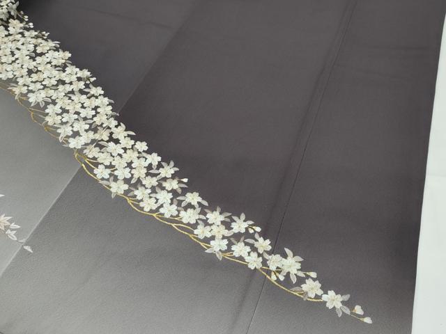 平和屋本店●極上　訪問着　総手刺繍　桜楓文　暈し染め　金糸　紅消鼠色地　さが美扱い　逸品　CZAA5143s6