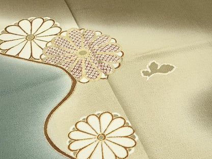 平和屋着物●極上　訪問着　菊　暈し染め　金彩　鬼しぼ縮緬　媚茶色地　逸品　CZAA5144s6