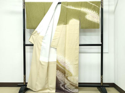 平和屋着物●極上　訪問着　絞り　流水舞花文　暈し染め　銀通し地　逸品　CZAA5145s6