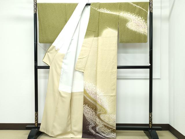平和屋着物●極上　訪問着　絞り　流水舞花文　暈し染め　銀通し地　逸品　CZAA5145s6