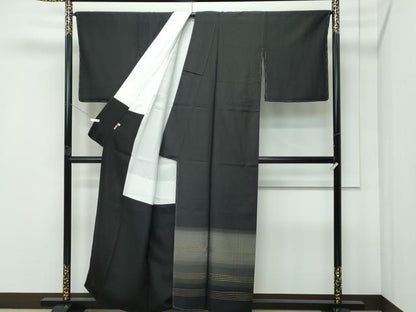 平和屋着物●極上　色留訪問着　紬地　霞文　黒地　金糸　ますいわ屋扱い　逸品　未使用　CZAA5146s6