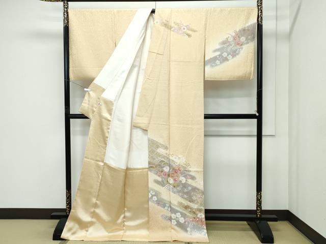 平和屋着物●極上　訪問着　駒刺繍　草花霞文　暈し染め　金彩　蜂蜜色地　逸品　CZAA5148s6