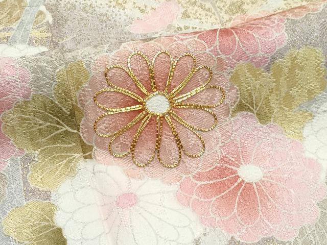 平和屋着物●極上　訪問着　駒刺繍　草花霞文　暈し染め　金彩　蜂蜜色地　逸品　CZAA5148s6