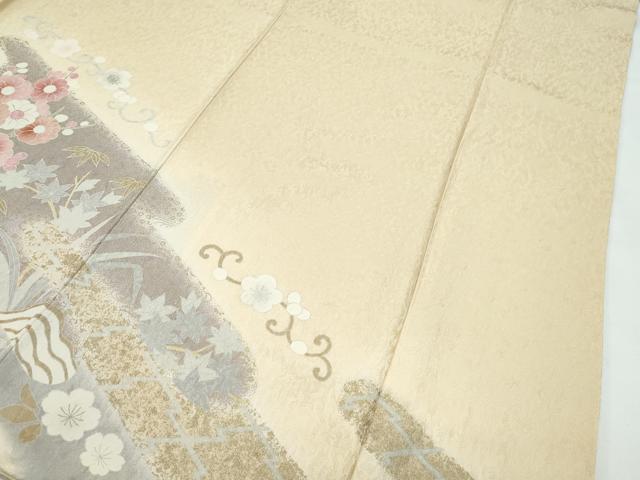 平和屋着物●極上　訪問着　駒刺繍　草花霞文　暈し染め　金彩　蜂蜜色地　逸品　CZAA5148s6
