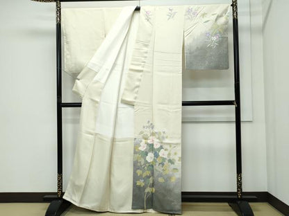 平和屋着物●極上　二代目清次郎　手描き　訪問着　刺繍　草花文　たたき染め　金彩　砥粉色地　逸品　未使用　CZAA5149s6