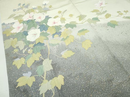 平和屋着物●極上　二代目清次郎　手描き　訪問着　刺繍　草花文　たたき染め　金彩　砥粉色地　逸品　未使用　CZAA5149s6