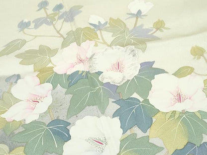 平和屋着物●極上　二代目清次郎　手描き　訪問着　刺繍　草花文　たたき染め　金彩　砥粉色地　逸品　未使用　CZAA5149s6