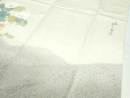 平和屋着物●極上　二代目清次郎　手描き　訪問着　刺繍　草花文　たたき染め　金彩　砥粉色地　逸品　未使用　CZAA5149s6