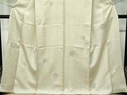 平和屋本店●極上　タッサーシルク　タッサーゴールド　小紋　総刺繍　正倉院花文　金銀糸　砥粉色地　証紙付き　逸品　未使用　CZAA5773s6