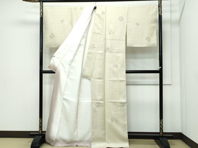 平和屋本店●極上　タッサーシルク　タッサーゴールド　小紋　総刺繍　正倉院花文　金銀糸　砥粉色地　証紙付き　逸品　未使用　CZAA5773s6
