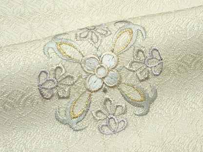 平和屋本店●極上　タッサーシルク　タッサーゴールド　小紋　総刺繍　正倉院花文　金銀糸　砥粉色地　証紙付き　逸品　未使用　CZAA5773s6