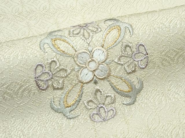 平和屋本店●極上　タッサーシルク　タッサーゴールド　小紋　総刺繍　正倉院花文　金銀糸　砥粉色地　証紙付き　逸品　未使用　CZAA5773s6