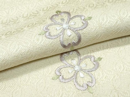 平和屋本店●極上　タッサーシルク　タッサーゴールド　小紋　総刺繍　正倉院花文　金銀糸　砥粉色地　証紙付き　逸品　未使用　CZAA5773s6