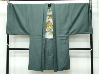 平和屋着物∞極上　男性　長羽織　キングサイズ　色無地　革色　羽裏：虎　逸品　CZAA5153s6