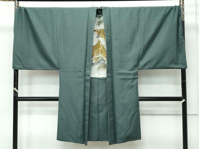 平和屋着物∞極上　男性　長羽織　キングサイズ　色無地　革色　羽裏：虎　逸品　CZAA5153s6