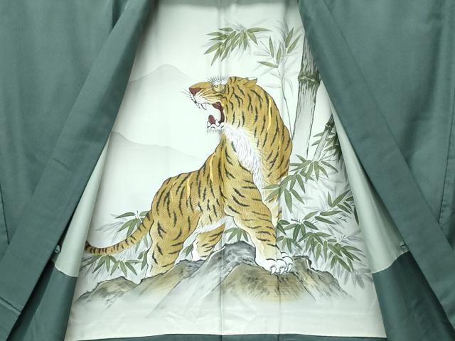 平和屋着物∞極上　男性　長羽織　キングサイズ　色無地　革色　羽裏：虎　逸品　CZAA5153s6