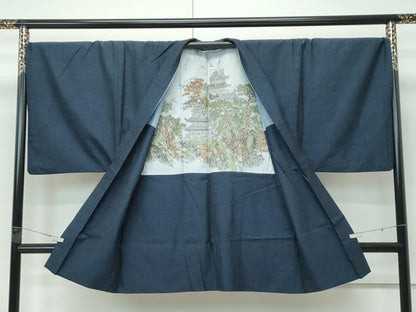平和屋着物∞極上　男性　長羽織　紬地　霞文　逸品　CZAA5155s6