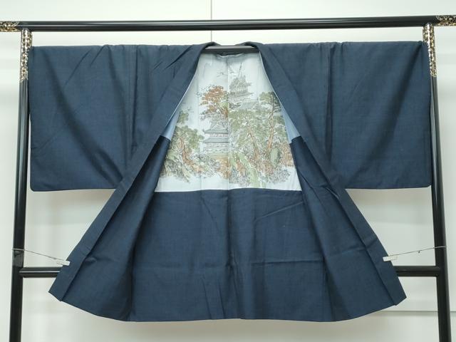 平和屋着物∞極上　男性　長羽織　紬地　霞文　逸品　CZAA5155s6
