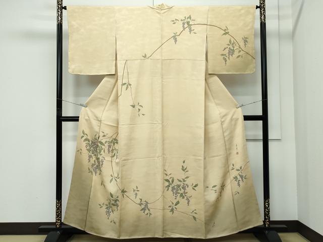 平和屋着物●極上　野澤光秀　あずみ野　生草木染　訪問着　藤花房　暈し染め　枯色地　反端付き　逸品　未使用　CZAA5161s6