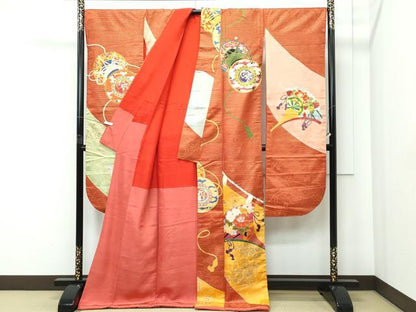 平和屋本店●極上　アンティーク　大正ロマン　振袖　お引きずり・お引き摺り　吉祥草花文　金銀彩　逸品　CZAA5164s6