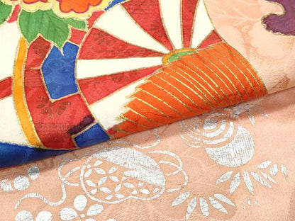 平和屋本店●極上　アンティーク　大正ロマン　振袖　お引きずり・お引き摺り　吉祥草花文　金銀彩　逸品　CZAA5164s6